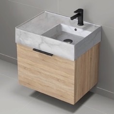 Floating Small Bathroom Vanity, Modern, 24 inch, Marble Style Sink